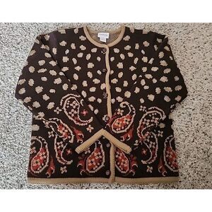 WOMEN'S DARK BRown / RED Button CARDIGAN SWEATER - CRYSTAL KOBE - SIZE Small